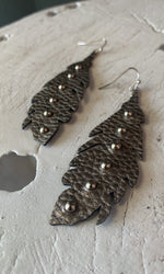 Silver Studded Feather Earrings