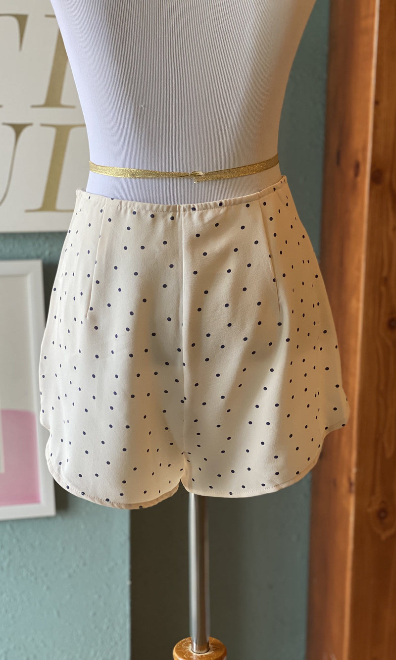 Ivory Shorts with Navy Polka Dots