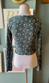 Amable Teal Floral Long Sleeve Crop Top