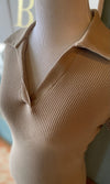 Sweet Adelyn Taupe Ribbed Collared Dress