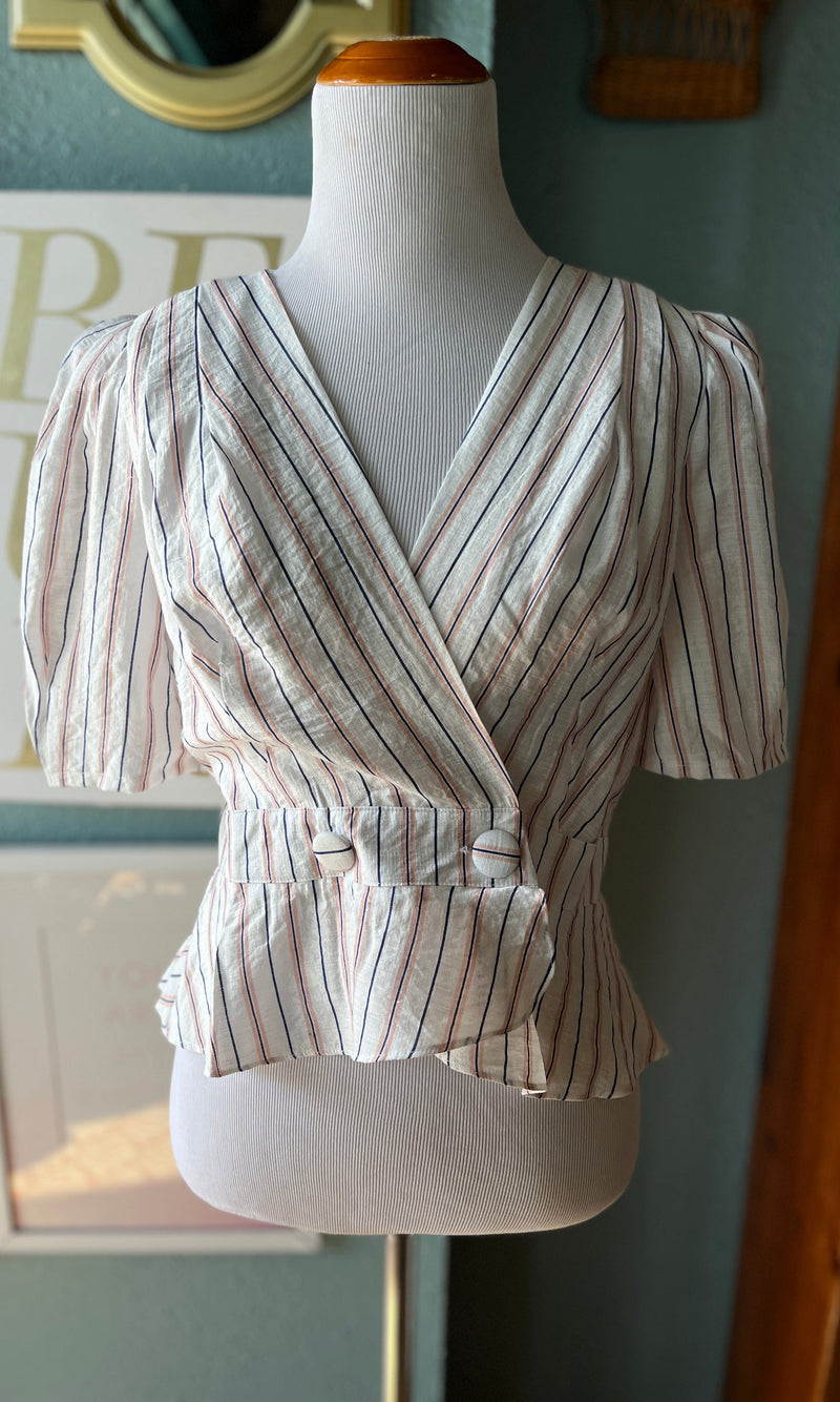 The Sang Ivory with Navy & Blush Striped Blouse