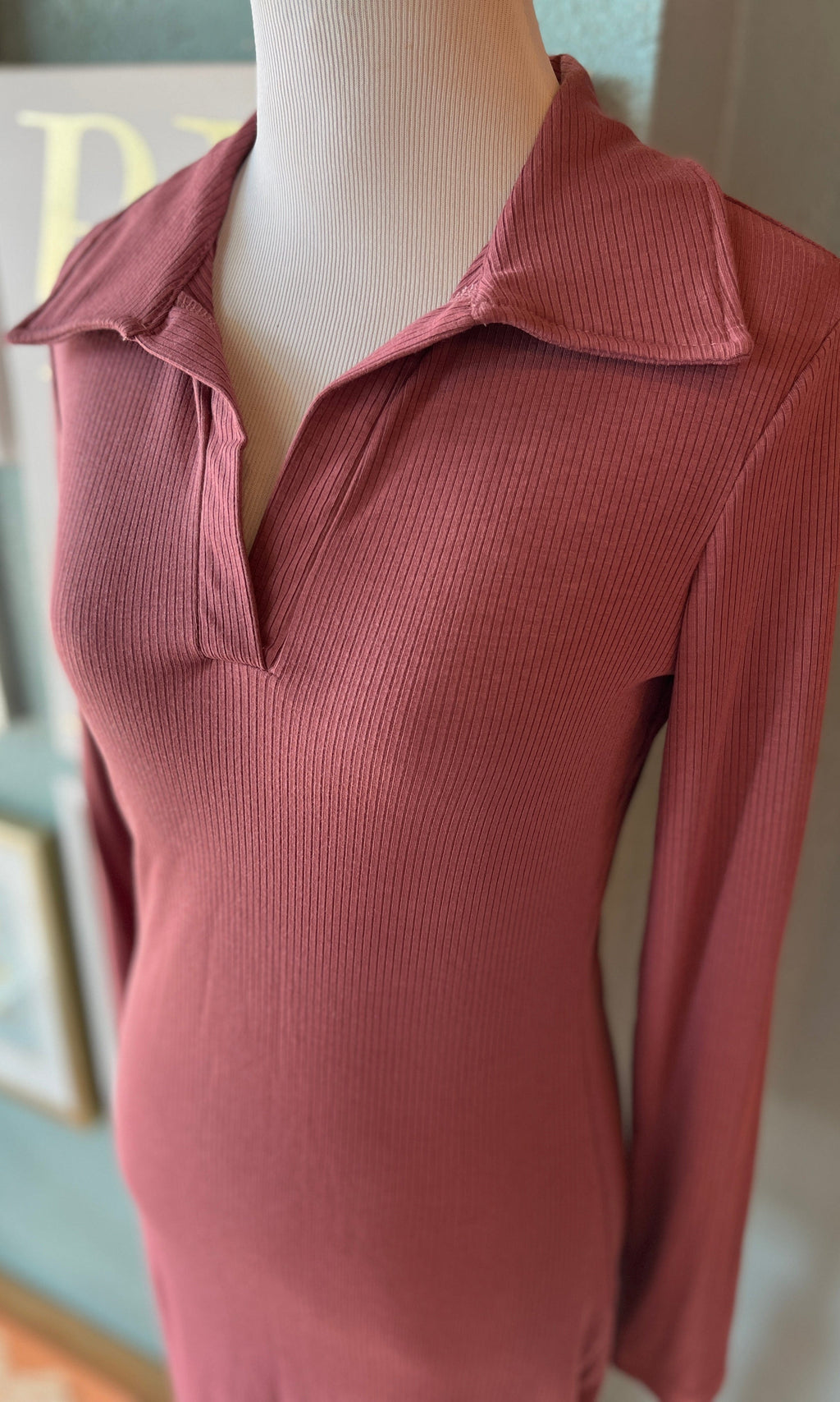 Ginger G Mauve Collared Long Sleeve Dress