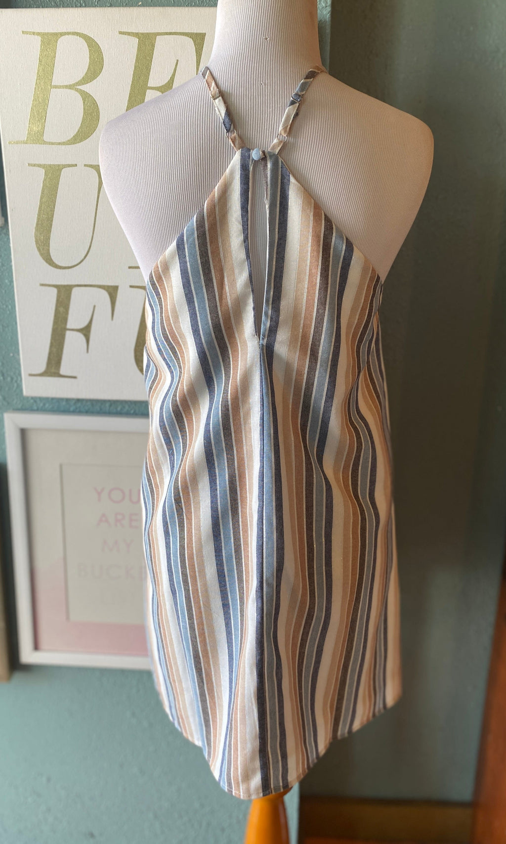 Le Lis Taupe & Blue Striped Halter Dress