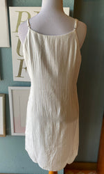 Peach Love White Button-Down Dress With Tan Pin Stripes