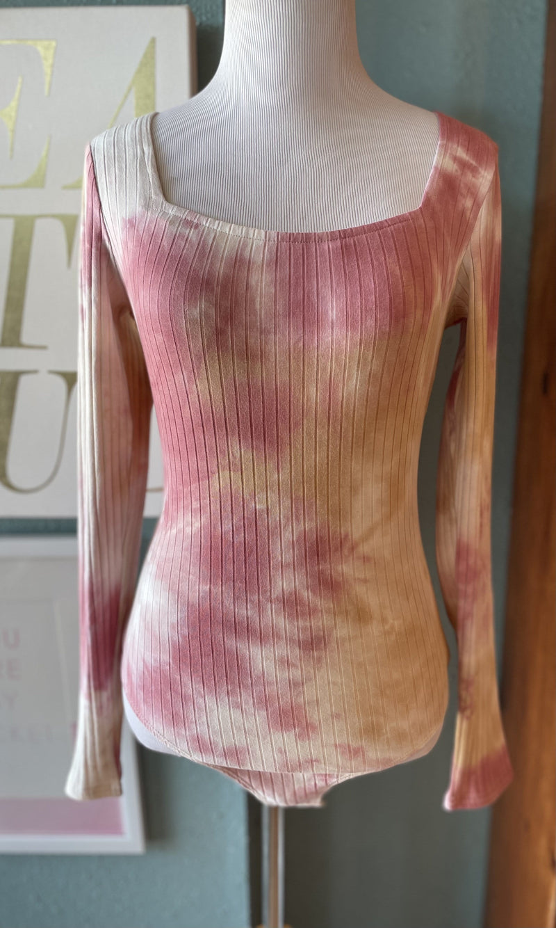 Le Lis Pink and Nude Tie Dye Bodysuit