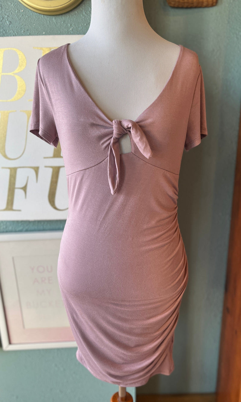 Sweet Adelyn Dull Mauve Front Tie Dress