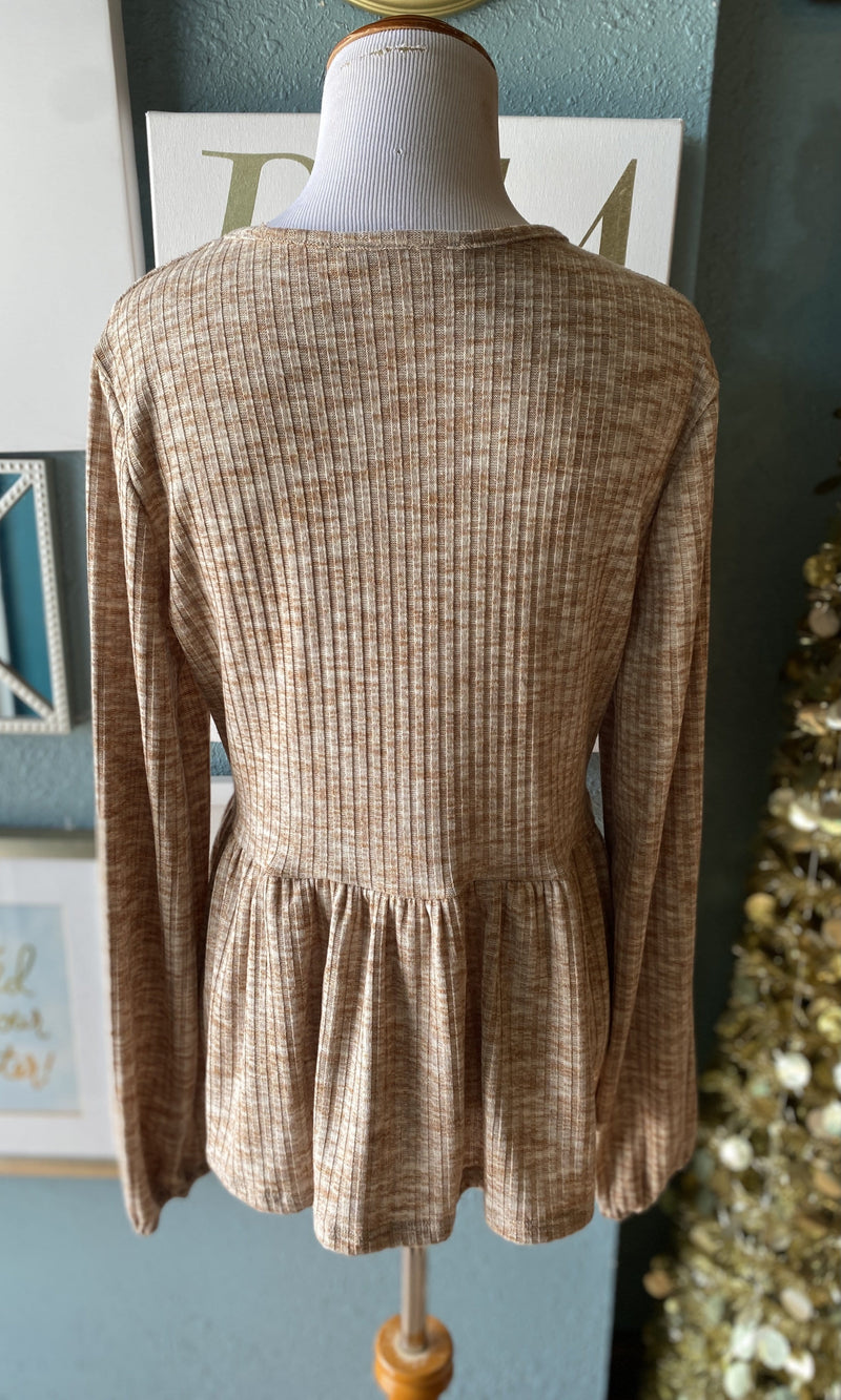 Sweet Adelyn Heathered Nude Front Tie Long Sleeve