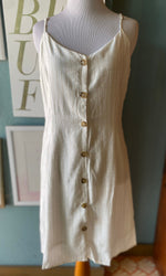 Peach Love White Button-Down Dress With Tan Pin Stripes