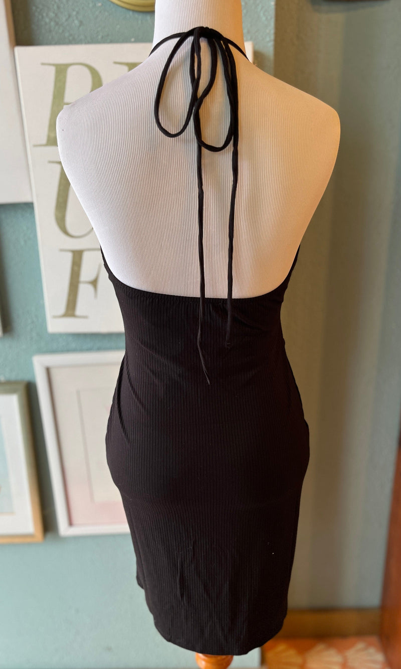 Love Tree Black Deep V Halter Dress SHELLSHOP Love Tree Black Deep V Halter Dress SHELLSHOP
