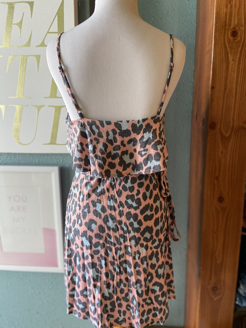 Audrey 3+1 Pink & Blue Cheetah Wrap Dress