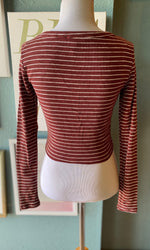 Mable Rust Striped Long Sleeve Crop Top
