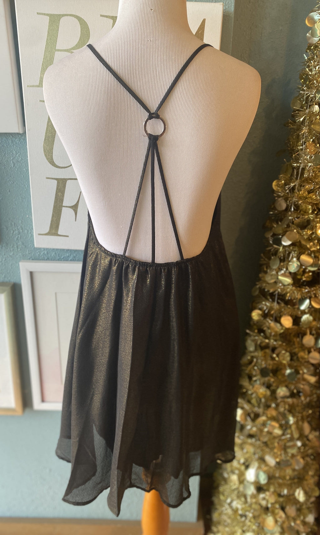 Audrey Black Glitter String Back Dress