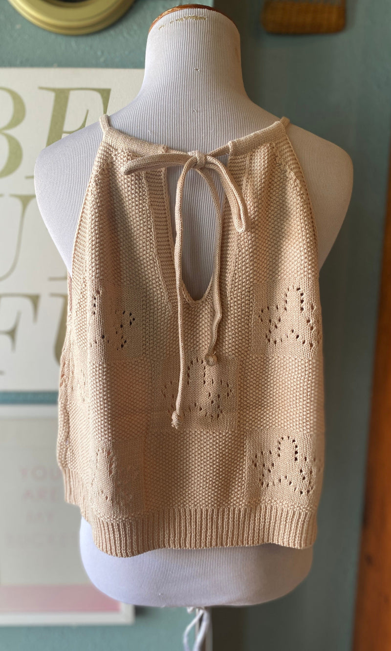 Le Lis Tan Knitted Halter Top