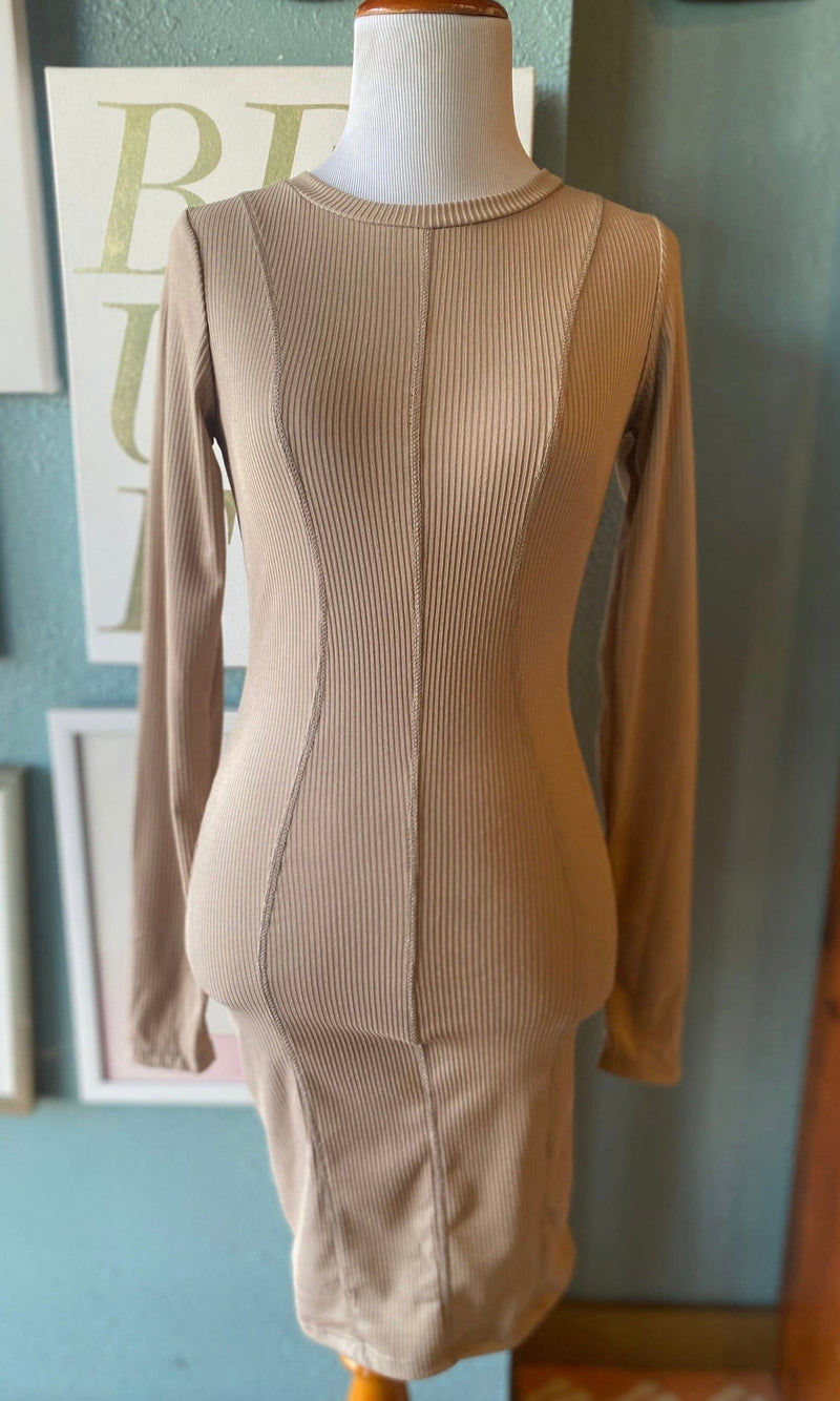 Top Chic Toffee Ribbed Long Sleeve Dress