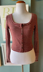 Mable Rust Striped Long Sleeve Crop Top