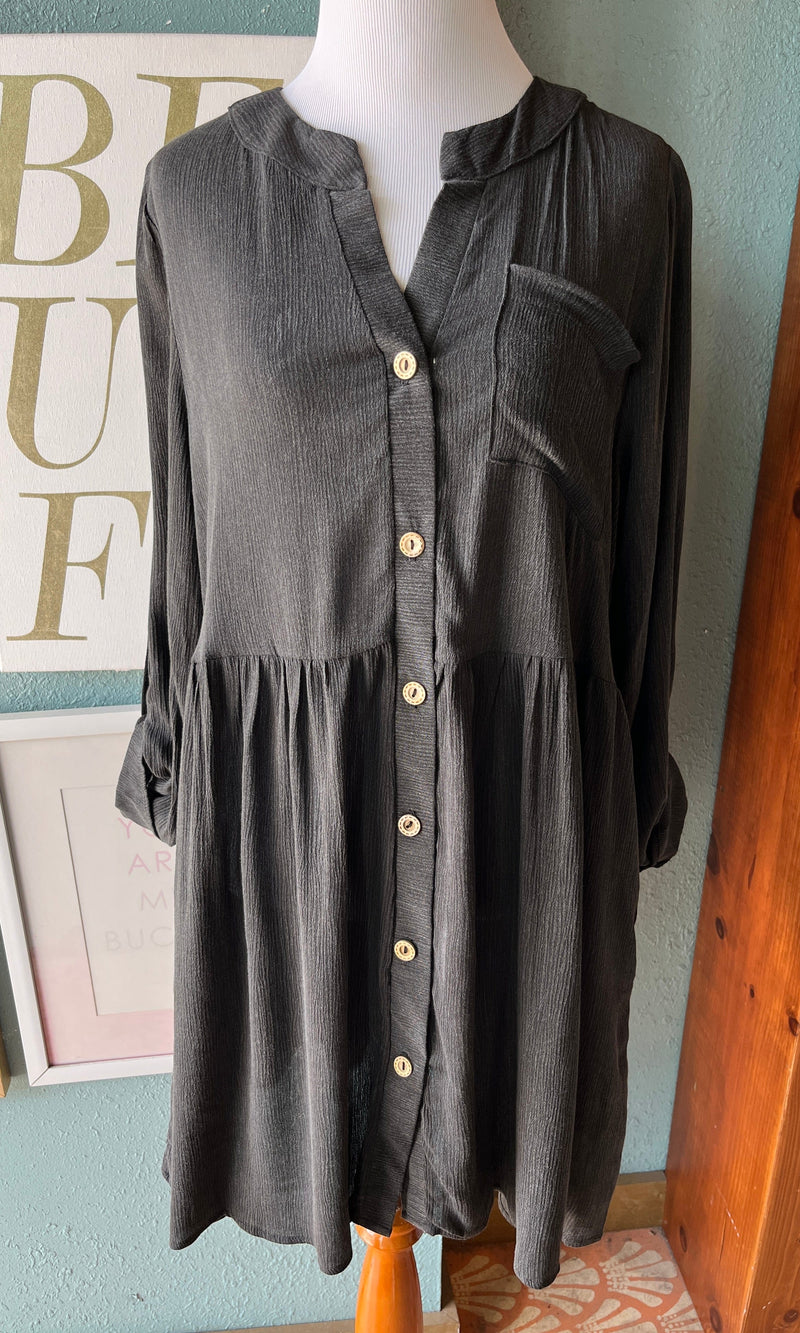 Sweet Adelyn Charcoal Black Button Down Dress