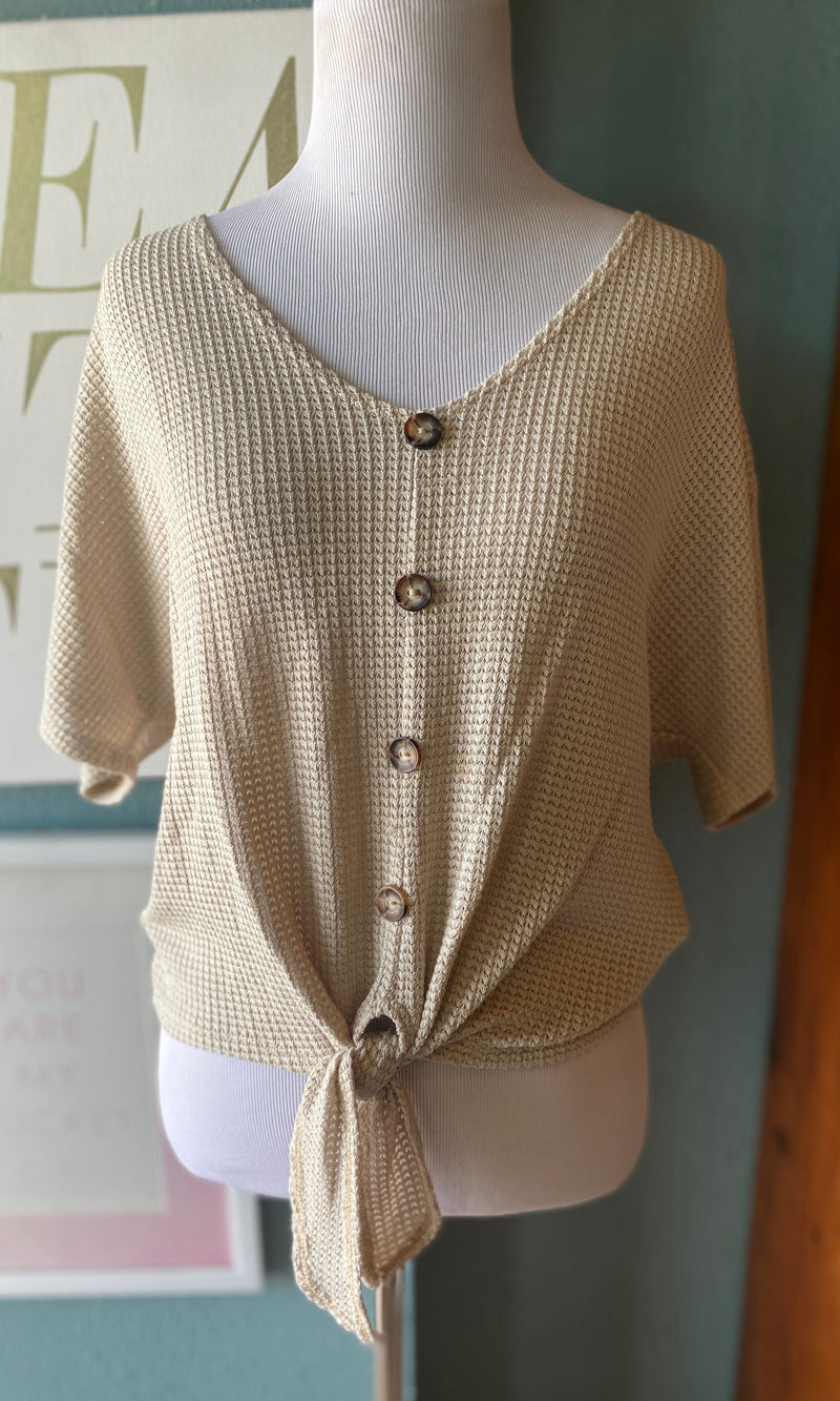 Ginger G Tan Button Down Tie Top