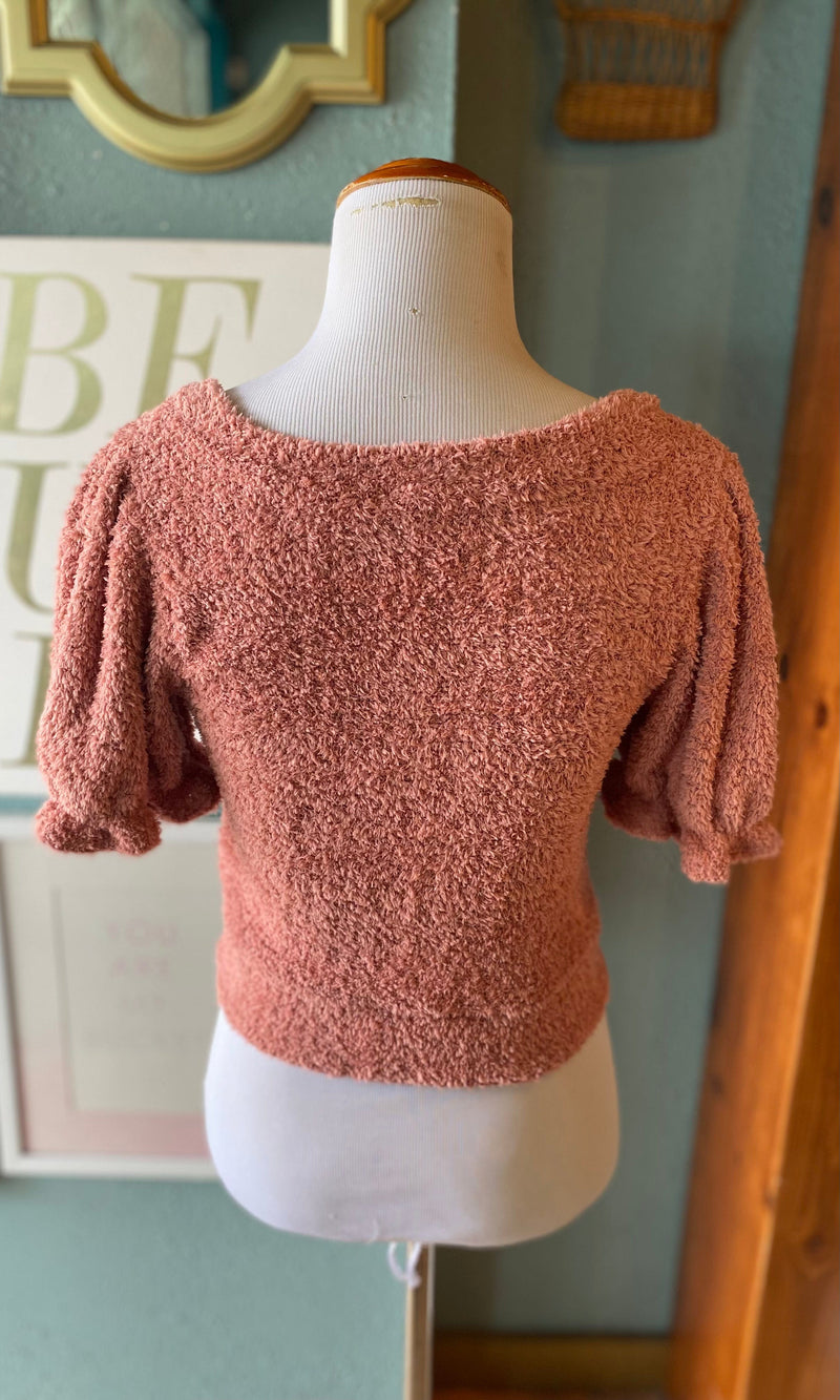 Ginger G Dull Pink Fuzzy Crop Top