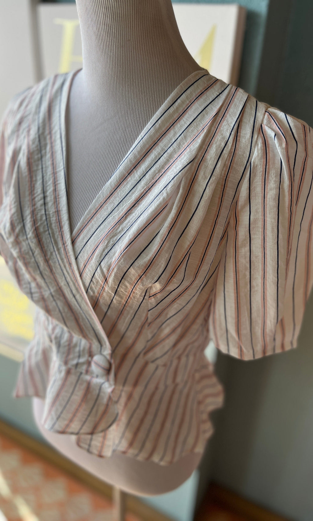 The Sang Ivory with Navy & Blush Striped Blouse