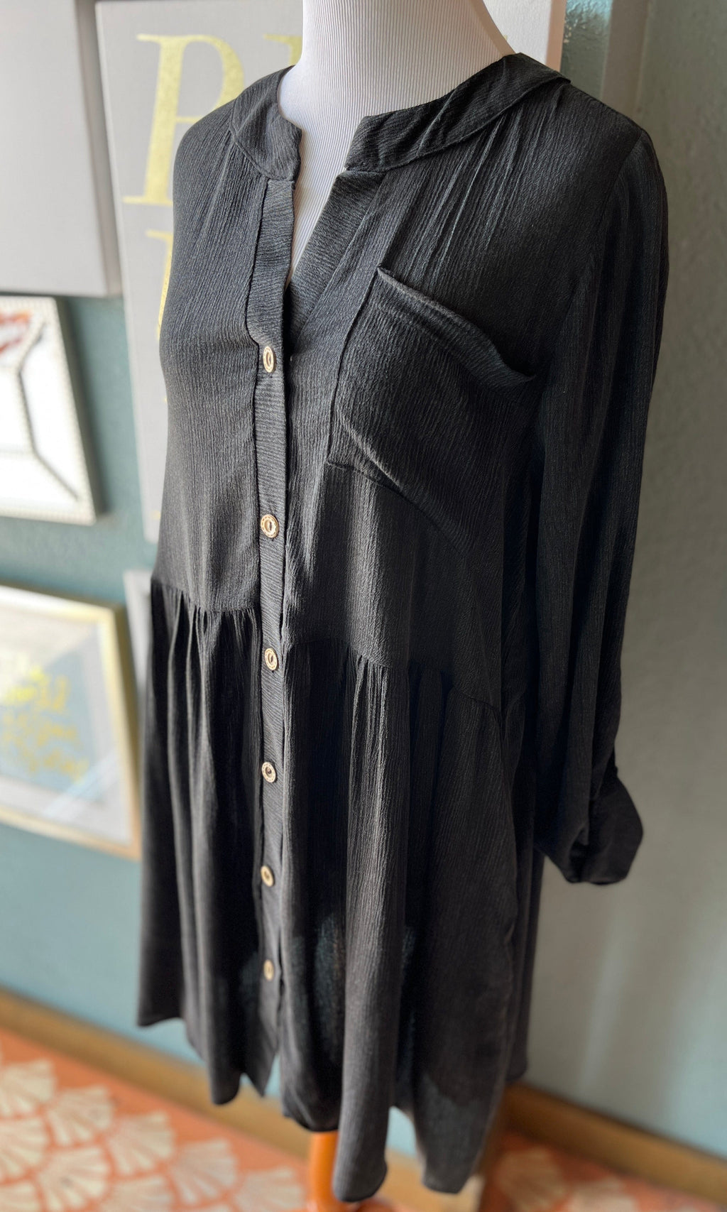 Sweet Adelyn Charcoal Black Button Down Dress