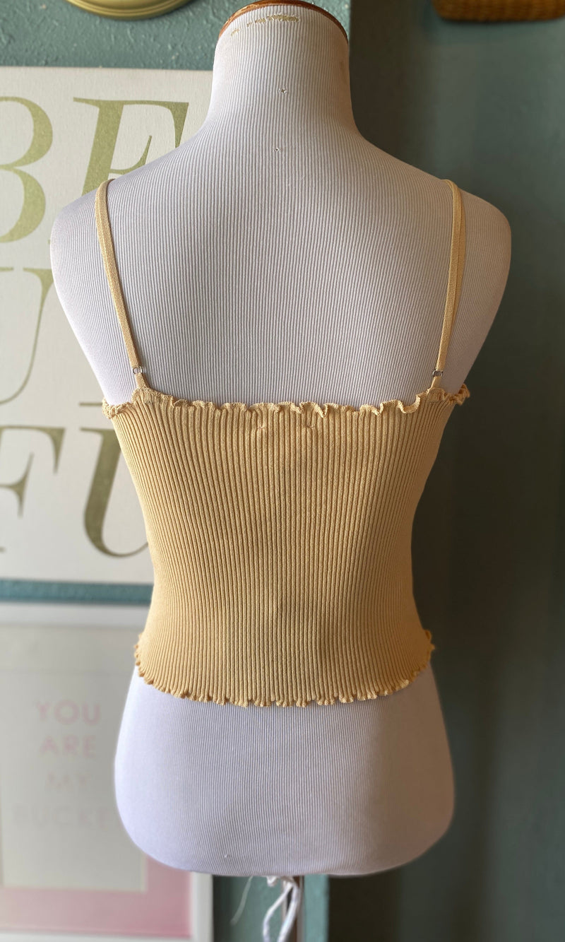 Le Lis Pale Yellow Ribbed Tank Crop Top