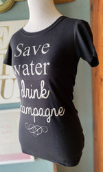Save Water Drink Champagne T-shirt Black