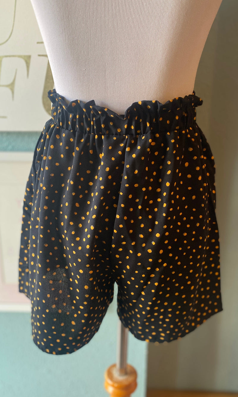 Sweet Adelyn Black & Orange Polka Dot Shorts