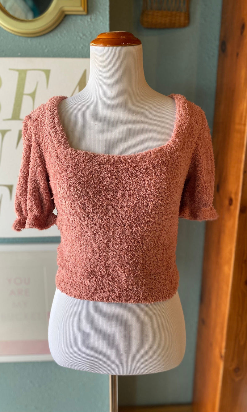 Ginger G Dull Pink Fuzzy Crop Top