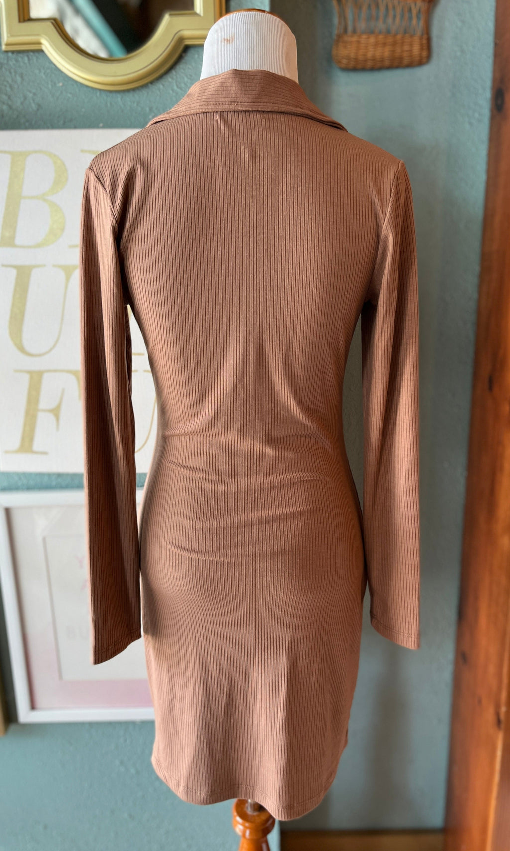 Ginger G Mocha Collared Long Sleeve Dress