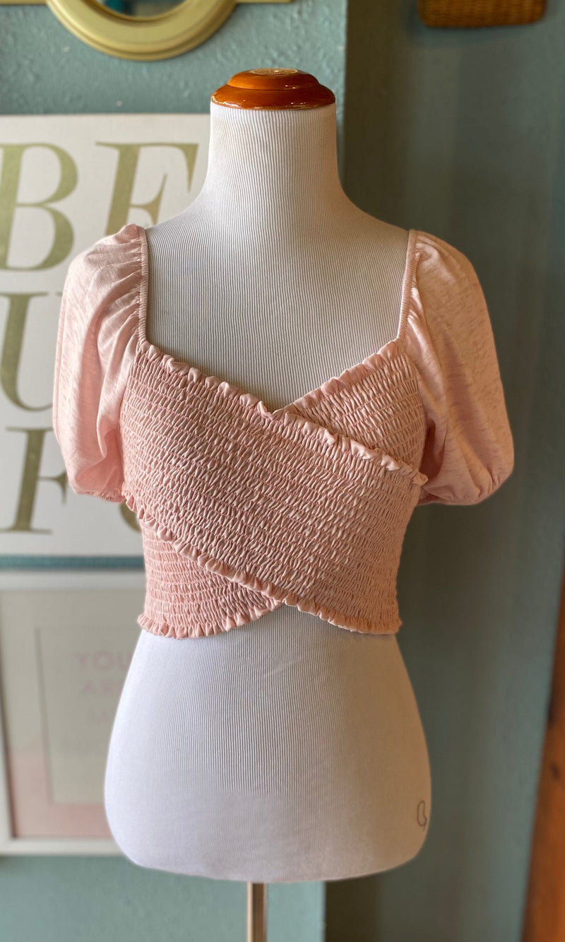 Le Lis Baby Pink Ruched Crop Top