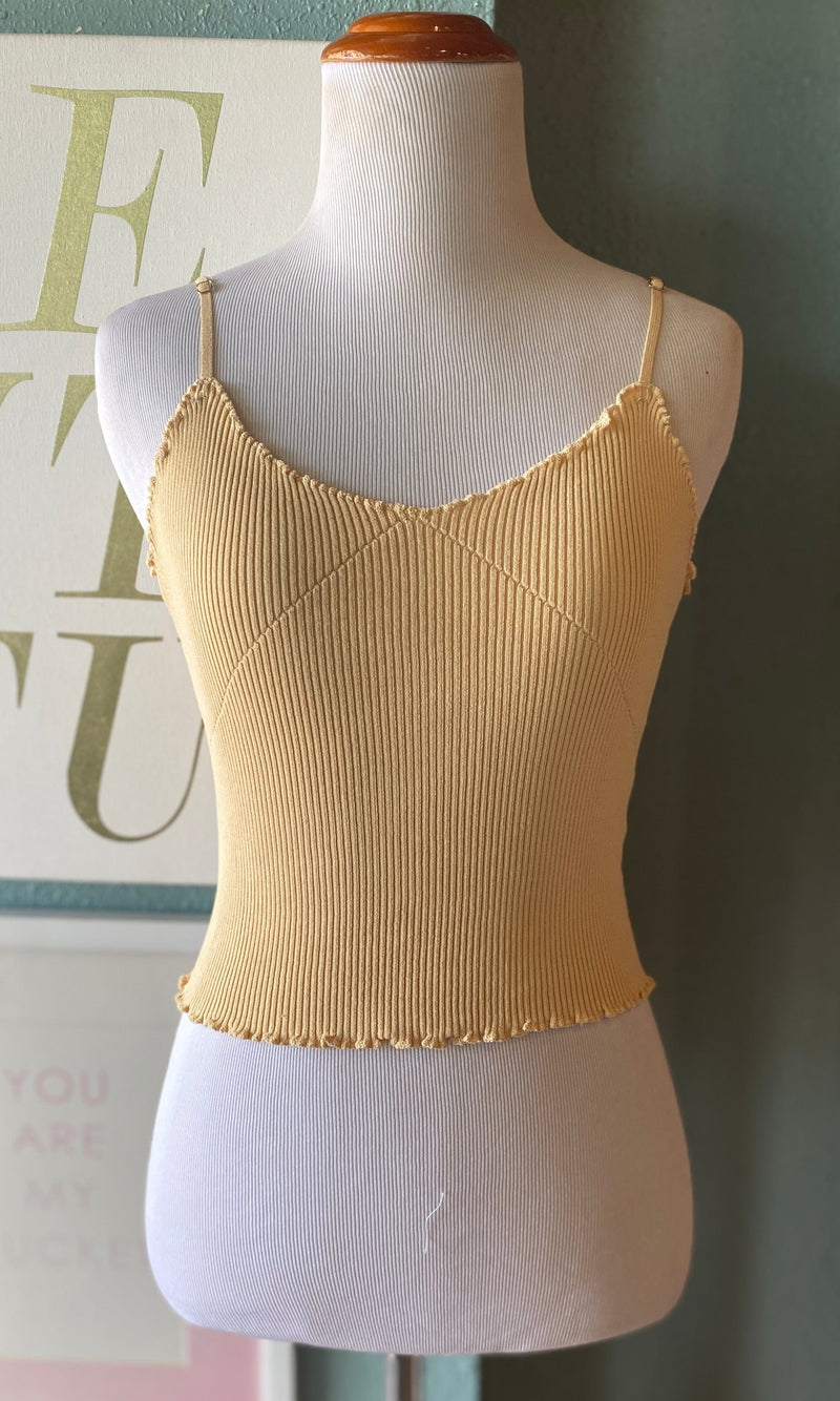 Le Lis Pale Yellow Ribbed Tank Crop Top